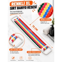 Renkli Xl Sırt Banyo Kesesi 75 Cm Çift Tutma Saplı Uzun Sırt Kesesi