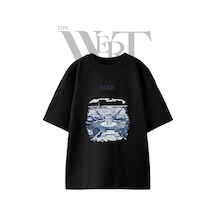 Thewert Paris Eyfel Tasarım Baskılı Ünisex Siyah Oversize T-shirt