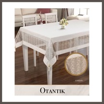 Bezos Otantik Model Krem 160x220 Cm Keten İşlemeli Masa Örtüsü Dantelli Yemek Masası Nxrlvng