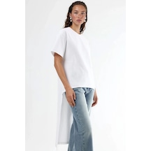 Hiccup Busem Yırtmaçlı Oversize Bisiklet Yaka Tunik Beyaz