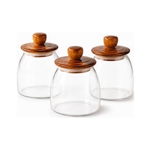 700 Ml Akasya Kapaklı Cam Kavanoz 3'lü Set, Ahşap Kapaklı Saklama Kavanozu, Kahve Şeker Kurabiye Çok Renkli