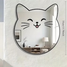 Kırılmaz Pleksi Gülen Kedi Duvar Aynası - 35x35 Cm Çocuk Ve Bebek Odası Dekoratif Ayna Beyaz