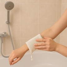 Pamuklu File Duş Sabunluk Kesesi, Kordonlu, 3'lü Set, Krem Rengi Belirtilmemiş