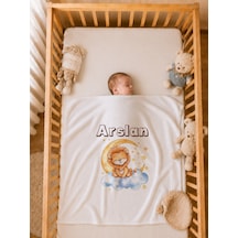 İsme Özel Erkek Bebek Battaniyesi 80x80 Cm %100 Pamuk Çift Kat Penye Organik Baskılı İsimli Bebek Battaniyesi 1016bg Ekru