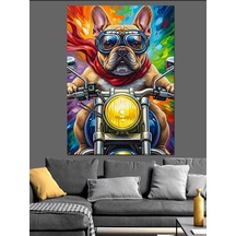 Ahşap Tablo Motosiklet Süren Bulldog Köpek