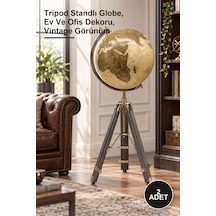 2 Adet Ahşap Tripot Ayaklı Dekoratif Dünya Küresi Tripod Standlı Globe, Ev Ve Ofis Dekoru, Vintage Görünüm