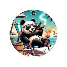 Güneş Gözlüklü Tatil Yapan Panda Akarlı Duvar Saati Çok Renkli