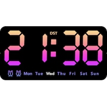 Zilinn Ses Kontrollü Büyük Dijital Duvar Saati Sıcaklık Tarih Hafta Dst Erteleme Masa Saati 12/30h Çift Alarm Duvara Monte Led Saat Degrade Pembe Işık-82 Çok Renki