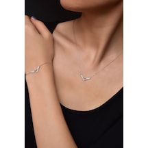 Papatya Silver 925 Ayar Gümüş Rodyum Kaplama Kalp Kanat Kolye ve Bileklik Set