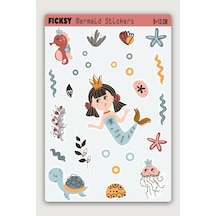 Sevimli Deniz Kızı Sticker Seti - 15 Adet Etiket Çıkartma Diğer