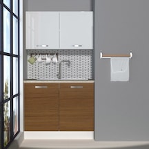 Decoraktiv Mini 100 Mdf Hazır Mutfak Dolabı - Tezgah Dahil - Ceviz Beyaz Beyaz - Ceviz