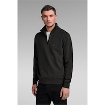 Nature The Brand 1/4 Fermuarlı Dik Yaka Sweatshirt Şardonlu 3 İplik Yaka Üzeri Şerit Detaylı Siyah