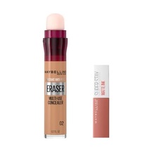Maybelline New York Instant Anti Age Eraser Kapatıcı 02 Nude & Mini Super Stay Matte Ink Likit Mat Ruj 65 Seductress Makyaj Seti 00