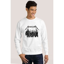 Metallica Grup Baskılı Beyaz Erkek Örme Sweatshirt