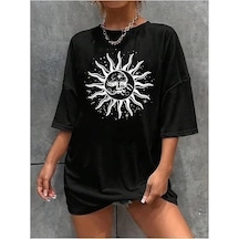 Kadın Baskılı T-shirt Kısa Kol Bisiklet Yaka Regular Fit Rahat Kalıp Tişört - Siyah