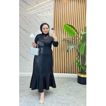 Lovie Moda Kadın Deri Parçalı Elbise Siyah