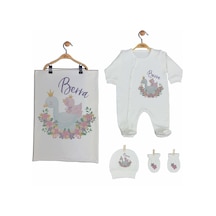 Pia Baby Gl 2203 İsme Özel Battaniyeli Tulum Set Krem