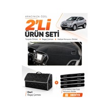 E-biz Hyundai Tucson 2009-2015 Uyumlu Torpido Örtüsü + Deri Bagaj Çantası Seti - Siyah-gri - Hu034