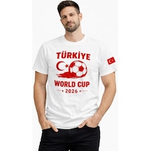 Erkek Türkiye World Cup 2026 Baskılı Tişört Futbol Temalı Forma T-shirt - Beyaz