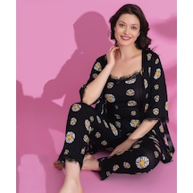 Lukitus Sabahlıklı İp Askılı Çiçek Desenli Kadın Pijama Takımı Çok Renkli