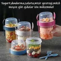 3'lü Set Çatal Ve Kaşıklı Hazırla Ve Çık Meyveli Yoğurt Kabı - Yemek Taşıma Ve Saklama Kabı 800ml Çok Renkli