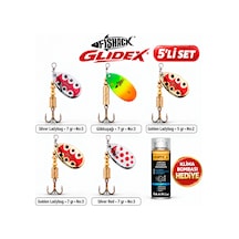Fishack Glidex 5'li Döner Kaşık Seti + Klima Bombası - Silver Ladybug 7 Gr No:3 + Golden Ladybug 5 Gr No:2 + Golden Ladybug 7 Gr No:3 + Gökkuşağı 7 Gr No:3 + Silver Red 7 Gr