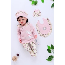 Sitilin Kız Bebek Pembe 5 Li Fistolu Dantelli Lüks Hastane Çıkışı Seti Stl6501 Beyaz