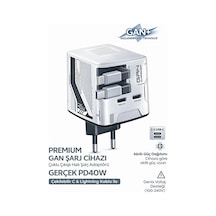 Gan+ Pd 40w Hızlı Şarj Adaptörü Çoklu Çıkış Usb-c Lightning Kablolu Hızlı Şarj Cihazı Ev Ofis Uyumlu Beyaz 1