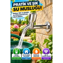 Desenli Krom Uzun Musluk Aç Kapa Başlıklı Bahçe Wc Lavabo Balkon Teras Duvar Tipi Su Musluğu