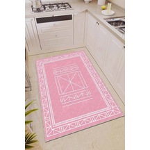 Pembe Kaymaz Taban Yıkanan Etnik Desenli Mutfak Halısı Ar503n11