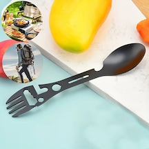 Taktiksel Spork Kaşık Çatal - 5 Fonksiyonlu - Paslanmaz Çelik Siyah