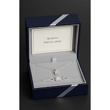 925 Ayar Papatya Silver Baget Taşlı Kolye Bileklik Set.rose.gold.rodaj Gümüş