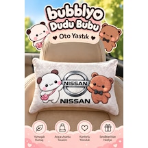 Bubblyo Nissan Temalı Dekoratif Oto Yastığı Sevimli Çift Tasarım Beyaz Beyaz