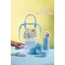 Porsima 3144 Tavşan Figürlü Seyahat Seti - Diş Fırçası Kutusu Banyo Lifi Sabun Kutusu Seyahat Çantası Mavi Mavi