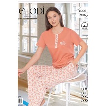 Melodi 7106 Kısa Kol %100 Pamuk Kadın Pijama Takımı V1 Somon