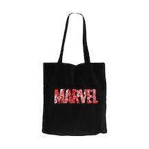 Marvel Heroes in Post 3 Siyah Kanvas Bez Çanta Siyah