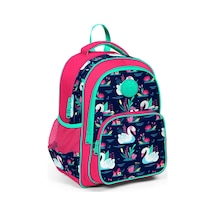 Coral High Kids Neon Mercan Lacivert Kuğu Desenli Üç Bölmeli Okul Çantası