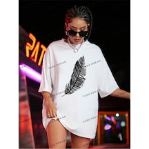 Startmore Tüy Baskılı Oversize Kalıp Unisex T-shirt Beyaz