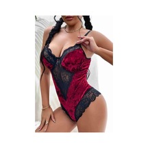 Gizotti Kadife Body Gecelik Babydoll Çok Renkli M Kırmızı - Siyah
