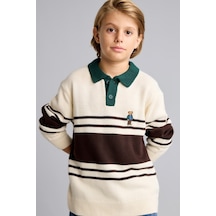 Defacto Oversize Çizgili Ayıcıklı Polo Yaka Triko Kazak Erkek Çocuk I0441a826wnbg734 Bej-bg734