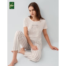Pierre Cardin 9176 Modal Pamuk Cepli Kısa Kol Kadın Pijama Takımı Ekru