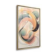 Şeftali Gri Dönen Soyut Kıvrımlar Gold Çerçeveli Cam Tablo