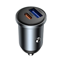 Wiwu Wi-cc030 Nano Lite Type-c + Usb-a Hızlı Şarj Akım Korumalı Araç Şarj Aleti Pd Ve Qc3.0 35w Gri