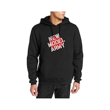 New Model Army Baskılı Siyah Erkek Örme Kapşonlu Sweatshirt