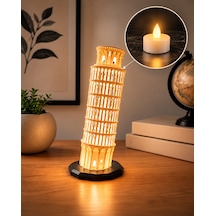 Pisa Kulesi Gece Lambası Tea Light Dekoratif Masa Ve Gece Lambası Beyaz