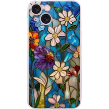 Printify Apple Uyumlu iPhone 15 Plus İle  Vitray Mavi Bahar Tasarımlı Şeffaf Silikon Kılıf Şeffaf