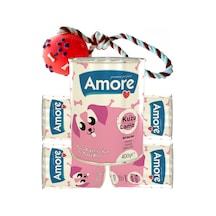 Amore Kuzu Etli Yavru Köpek Konserve 5 x 400 G + Fırlatılacak İpli Top