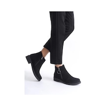 Margaret Fermuarlı Ortopedik Taban Topuklu Süet Kadın Bot Sst - Siyah Siyah