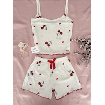 Mh Moony Homewears 2'li Fitilli Kirazlım Şortlu Yazlık Pijama Takımı Kırmızı Bordo