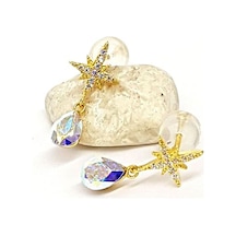 Swarovski Taşlı Kutup Yıldızı Figürlü Minimal Gümüş Küpe